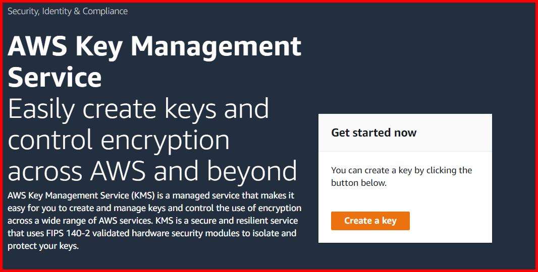 Picture showing the create a key button for creating the new key in AWS